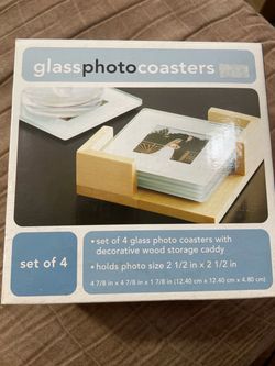 New Set of 4 Glass Photo Coasters