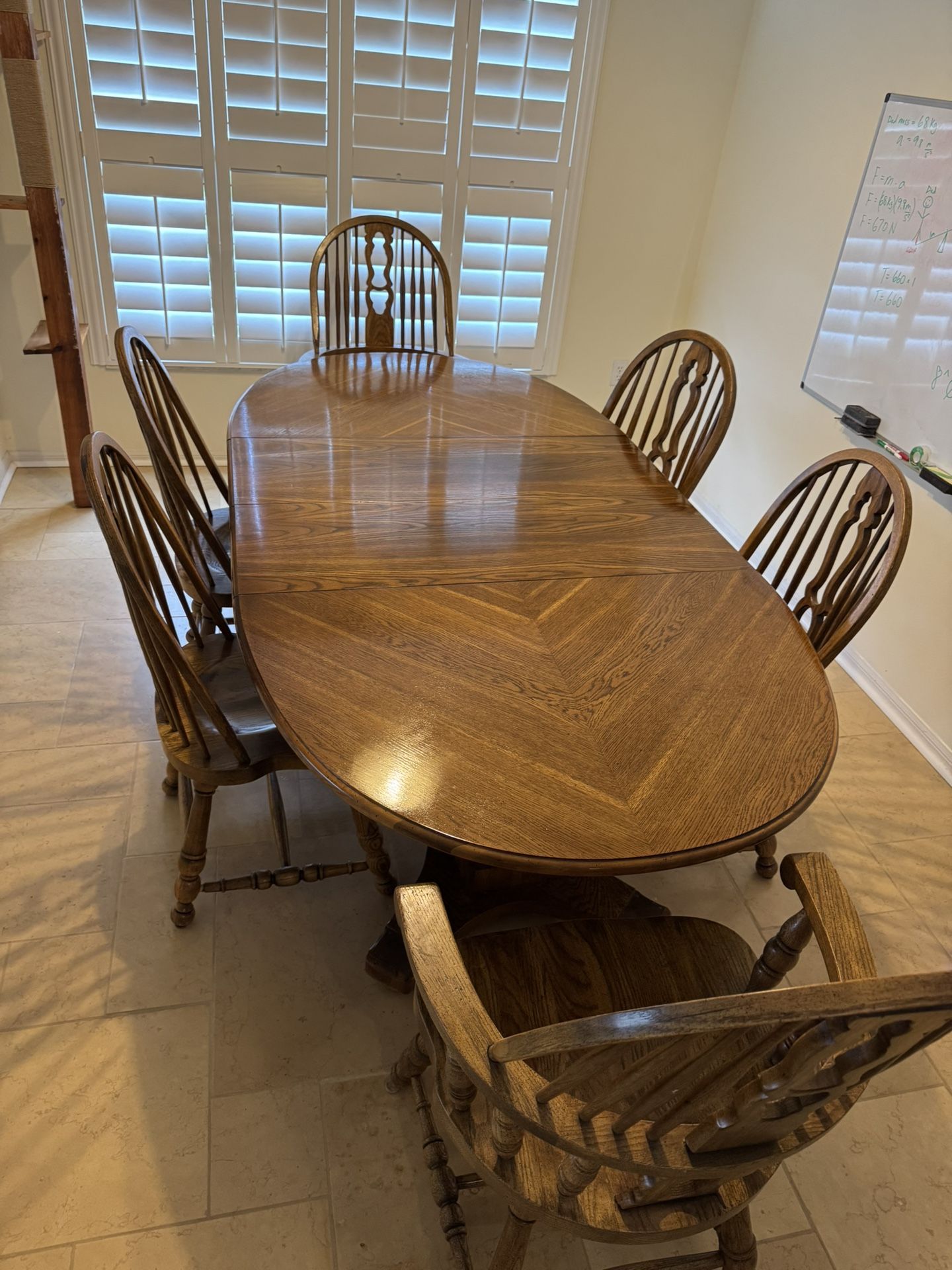 1970 Solid Oak Pedestal Dining Table