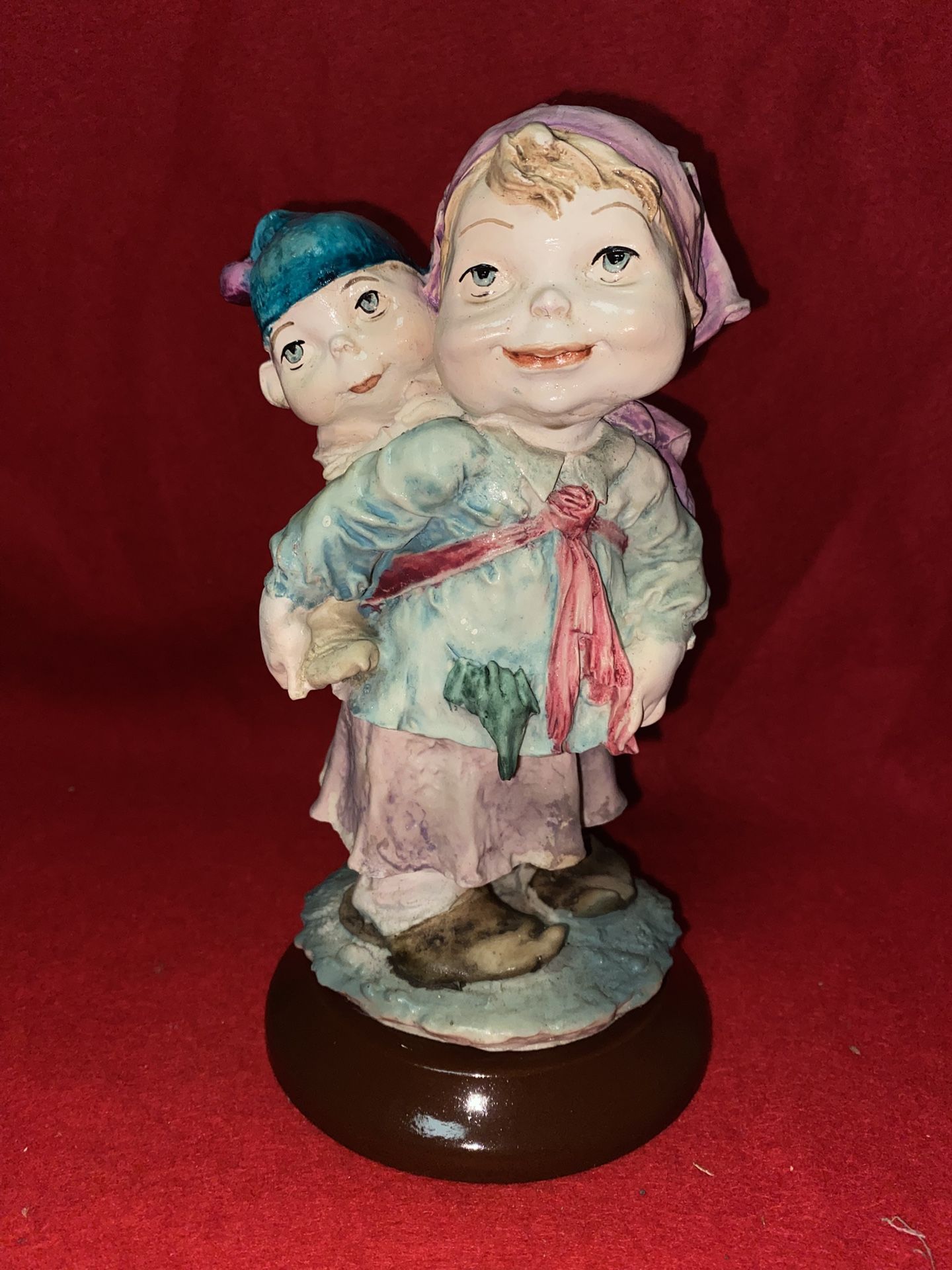 8 Inch Painted Alabaster Boy & Girl Figurine (Chipped See Photos) (Reduced Price) Imported From Greece