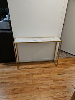 Entryway Table Faux Marble and Gold Metal 