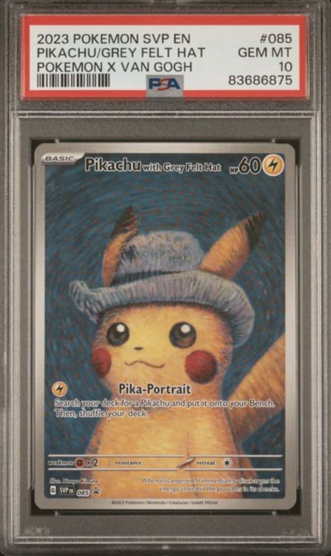 2023 Pokemon Promo Pikachu with Grey Felt Hat Pokemon X Van Gogh 085 PSA 10