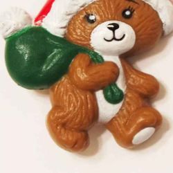 Vintage Jewelry Signed Russ Adorable Christmas Teddy Bear with Sack of Presents Pin Brooch Hallmark