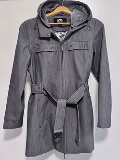 🚨Bargain: 🧥 Gray Hooded Trench Coat/Jacket, Belt, Women’s Large (new)
