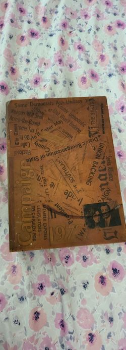 Vintage Wooden Book Box Decoupage Political Campaign 1970s Newspaper Art Stash Box