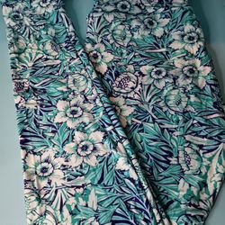 Lularoe One Size OS Blue Green Pink Floral Buttery Soft Leggings