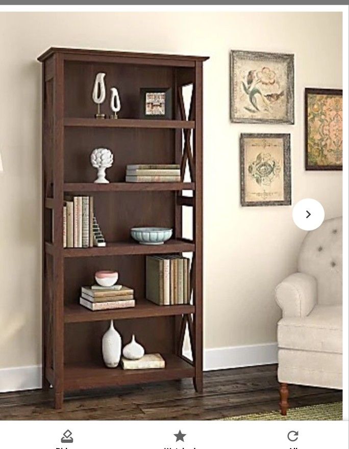 Bush Furniture Key West 5 Shelf Bookcase, Bing Cherry, Standard Delivery - In box. Box