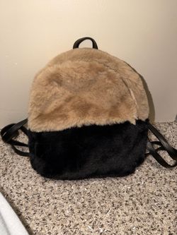 Faux Fur Mini Backpack Tan and Black