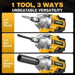 Cordless Impact Wrench for DeWalt Battery, 500Nm (369Ft-Lbs) 1/2" & 1/4" Brushless Impact Gun, 2-Speed High Torque Power Tool for Tire Removal, Rusted