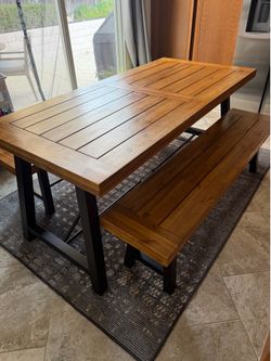 Modern Wood Dining Table Set with 2 Benches – Excellent Condition