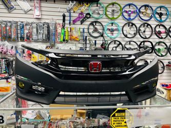 2016-2018 honda civic Primed Front Bumper Cover Sedan coupe Glossy grill fog lgiht included