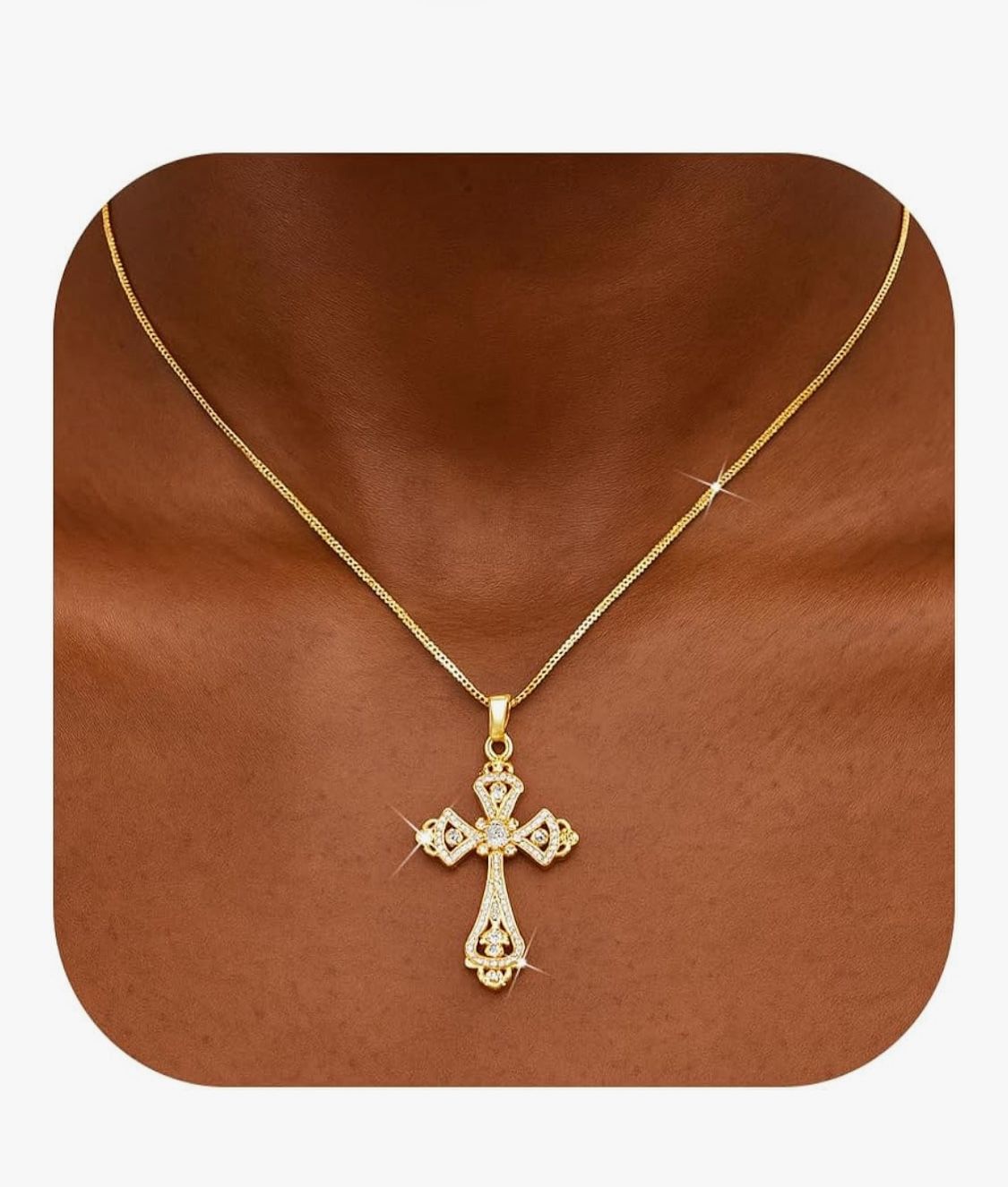 EtherealEdge Cross Necklace for Women Dainty Simple 14k Gold Plated Cross Pendant Trendy Gold Jewelry Gifts for Women