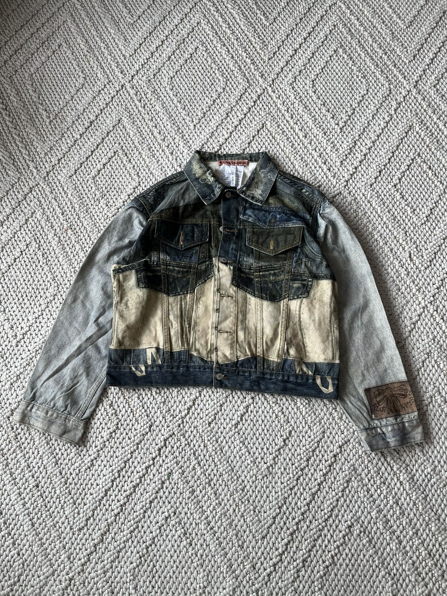 UA! Acne Studio Printed Mid Blue Denim Fitted Cowboy Jacket