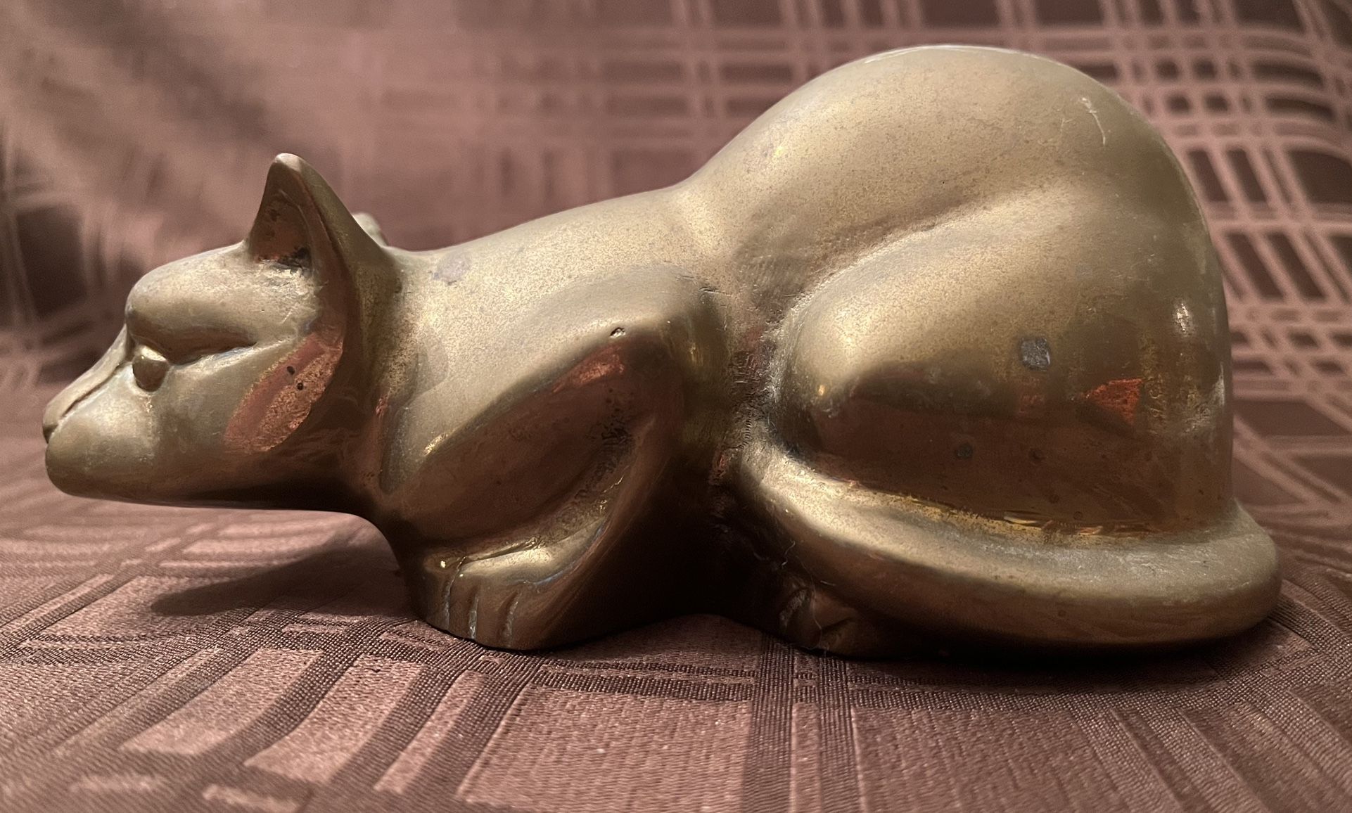 Vintage MCM Brass Skulking Cat 6.5” Long, 3” High