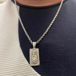 30” Silver 925 Rope Chain With Baby Jesus Pendant 