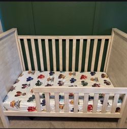 Pottery barn crib, chest, topper, mattress