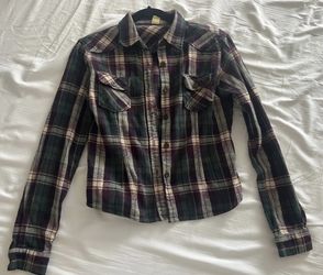 Women semi-crop plaid shirts (wool-like) small size
