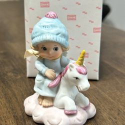 Girl With Unicorn Ceramic Figurine Vintage 1984 