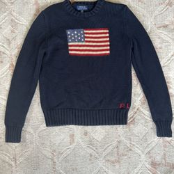 Polo Ralph Lauren American Flag Knit Sweater Navy Blue