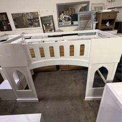 
Twin Size Loft Bed with Storage Staircase and Window, White