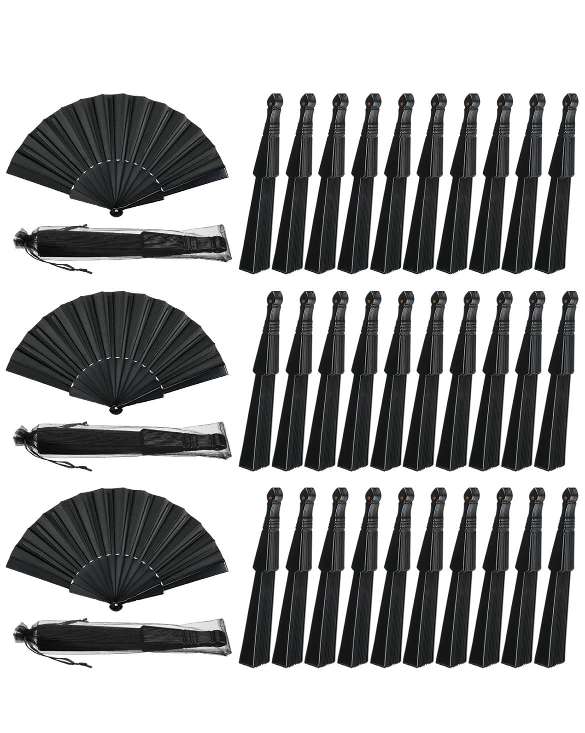 50 X Wedding Folding Hand Fans Bulk Silk Fabric Chinese Handheld Foldable Clack Fans with Plastic Ribs for Party, Wedding Gifts, Line Dancing, Home De