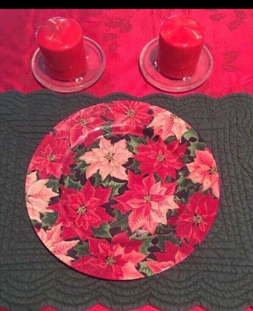 2 new candles with bases and poinsettia serving dish