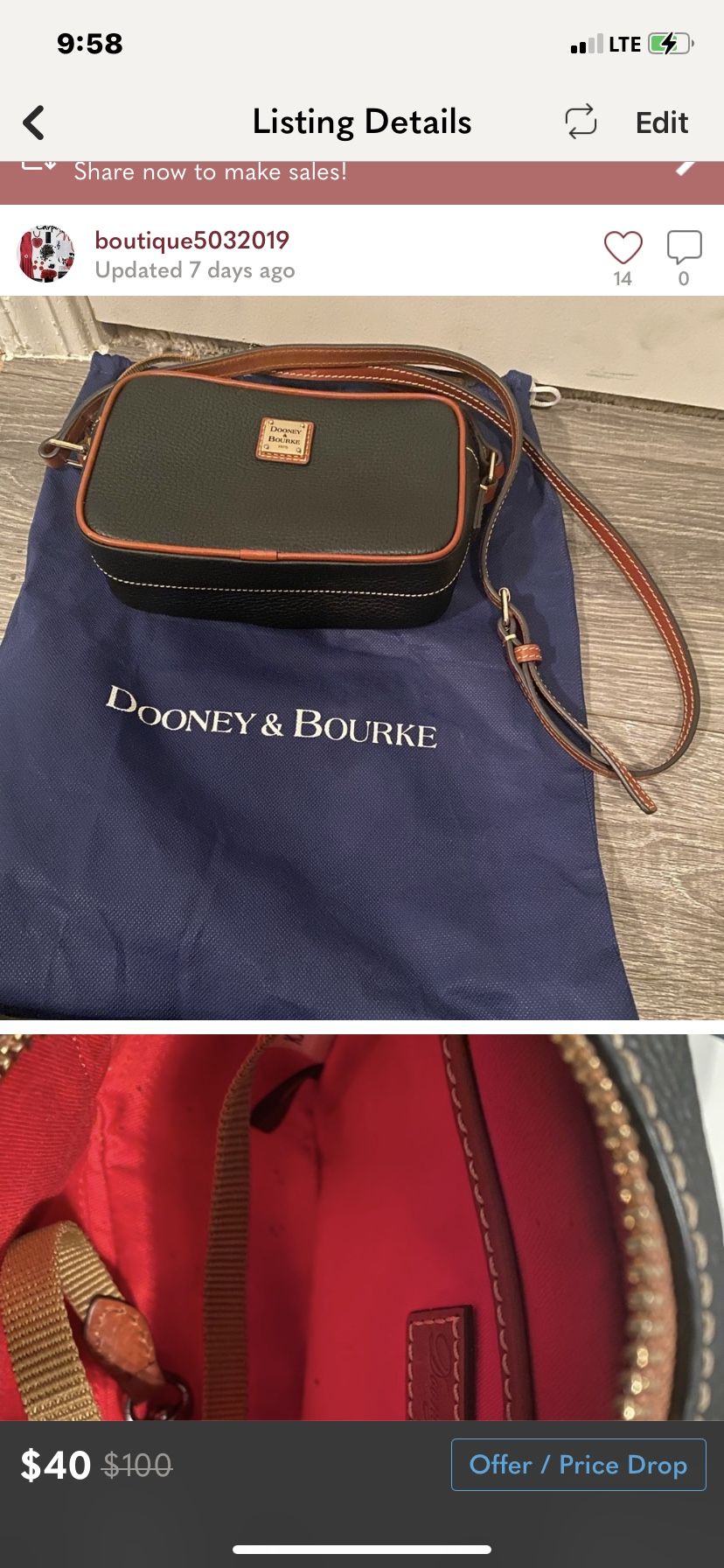 Dooney & Bourne crossbody black leather purse.