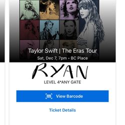 Taylor Swift Eras Tour Canada BC Sat DEC 7th (2 Tickets Available)