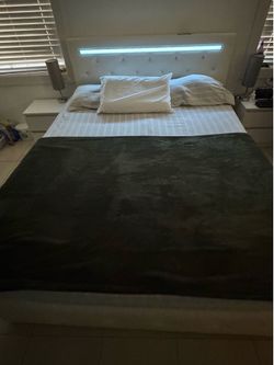 Queen Bed Frame with LED light and control in good condition