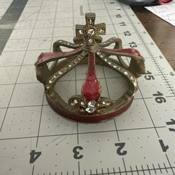 Vintage Monarch's Crown Paperweight Rhinestone Burgundy/Gold Enameled 