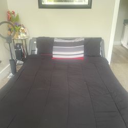 Grey Queen Floor Bed w/ LED Headboard