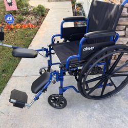 Blue medical wheelchair large wheels, full-size leg rest – brand new assembled