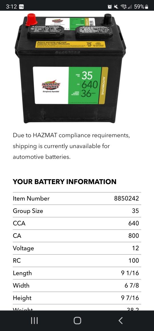 Brand New Interstate Car Battery Group Size 35 CCA 640 for Sale in