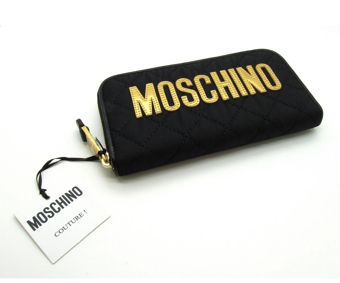 Moschino Long Zip Wallet Logo Quilted Nylon Continental Wallet 2B8103 New W/Tags