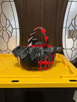 Harlequin and Polka Dot Halloween Pumpkin Basket