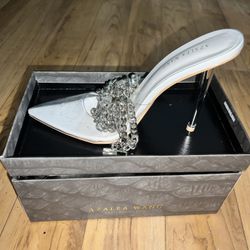 Azalea Wang Clear/Silver Chain Heels