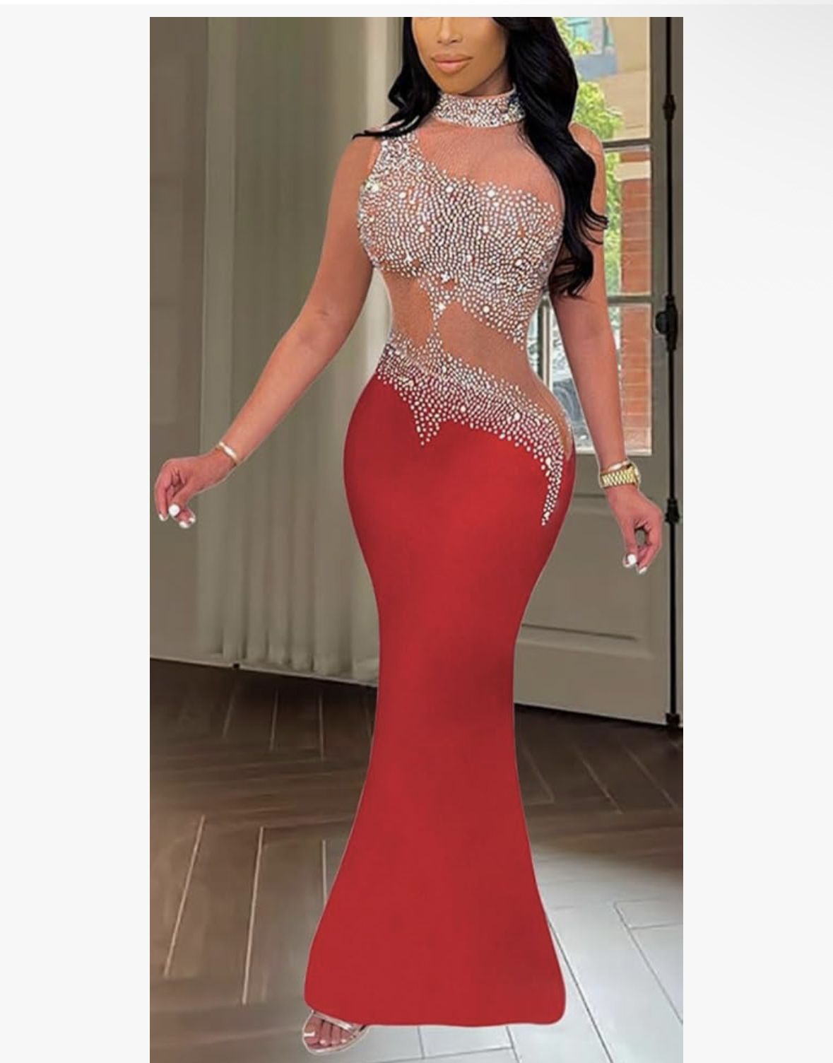 Red Rhinestone Formal Dress