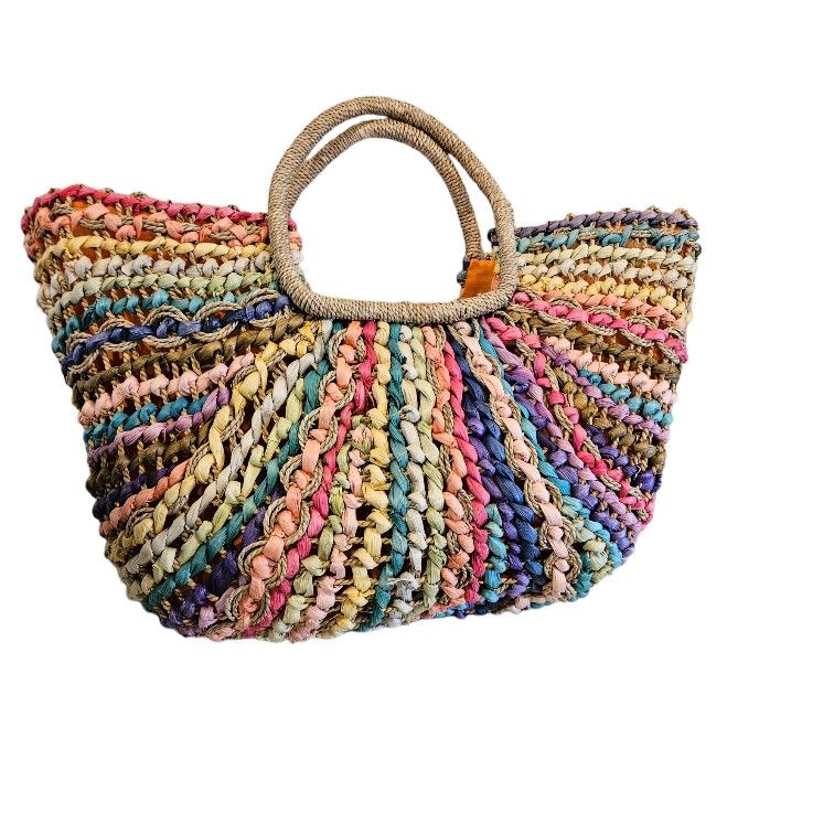 Rainbow Straw Tote Bag 