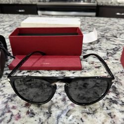 CARTIER CT0013S 001 56mm Black Silver Square Aviator Sunglasses Italy Unisex
