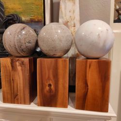 Polished Stone Sphere with Wood Pedestal - Choice