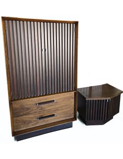 MCM Lane Gentleman’s Cabinet Armoire Highboy Dresser With Matching Side Table