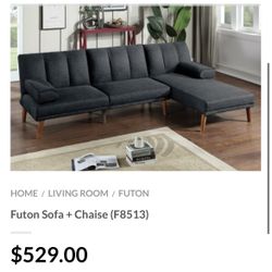 Black Futon Sofa With Chaise 