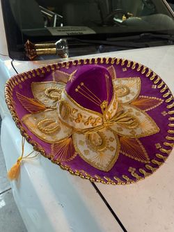 Purple and Gold Embroidered Mariachi Sombrero