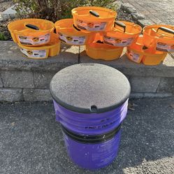 Bucket organizer stackers with bucket and bucket seat 