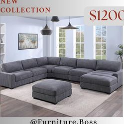 Extra Large Sectional Sofa With Oversized Chaise & Ottoman In Grey Or Light Beige $1200.