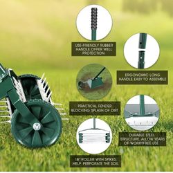 Goplus Rolling Lawn Aerator, 18-Inch Garden Yard Rotary Push Tine Heavy Duty 
