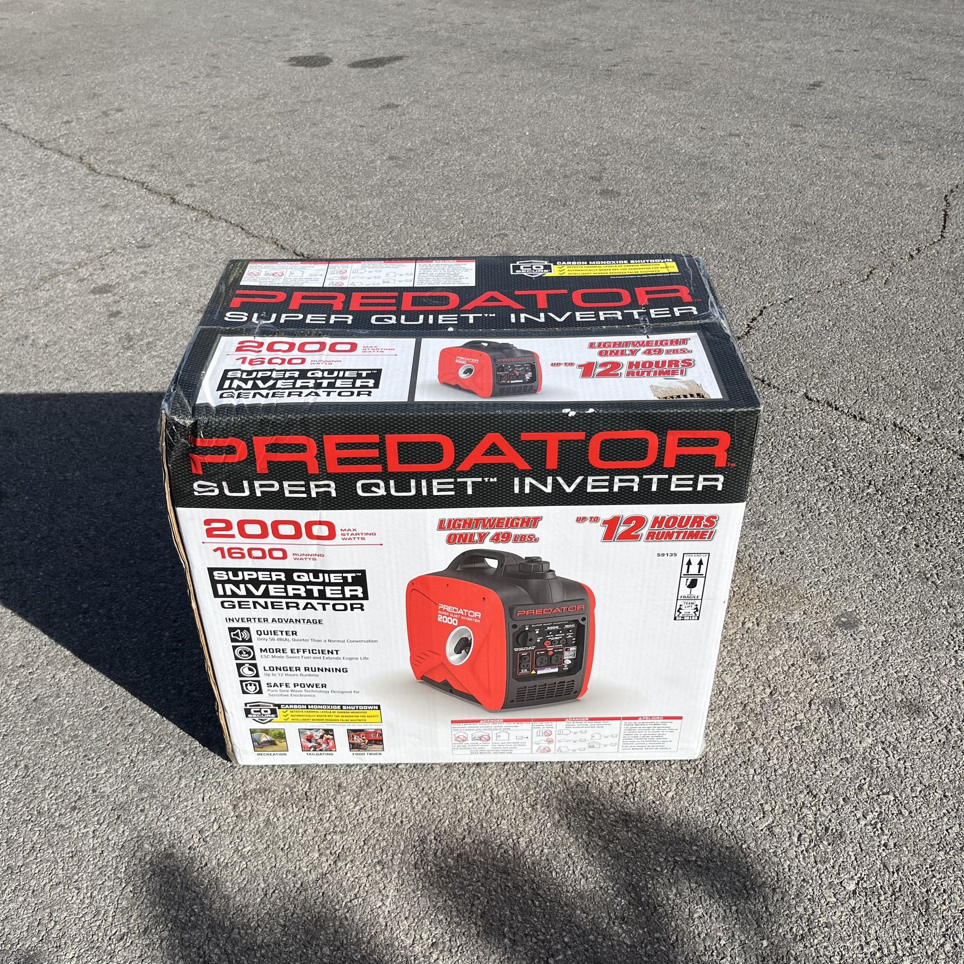 Predator Super Quiet Inverter Generator 2000 Max Starting Watts for