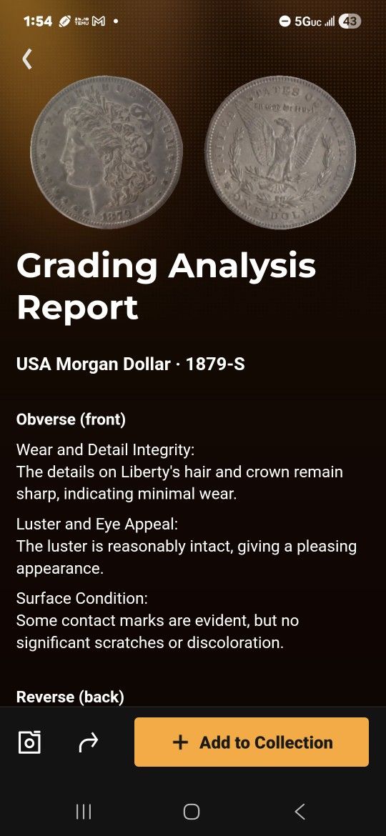 1879 S Morgan Silver Dollar. 