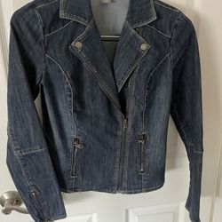 Kate & Mallory Denim Long Sleeve Convertible Notched Collar Moto