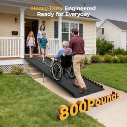 8 FT Portable Wheelchair Ramp-800LBS Heavy-Duty, High-Strength Aluminum Alloy with 4 Adjustable Legs, 4 Wheels, Triple Anti-Slip and Seamless Design, 