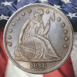1846-O Seated Liberty Dollar Silver Plated Novelty Coin - Cir